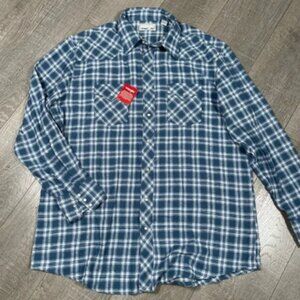 WRANGLER Men's Wrancher Flannel Shirt Plaid Size 2XT Blue